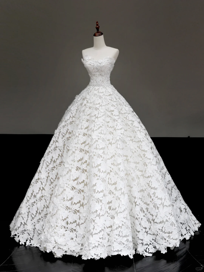 Unique Bridal Gown Ball Gown Strapless White Lace Wedding Dresses Bridal Gowns DP643