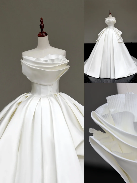 Unique Bridal Gown Ball Gown Strapless White Satin Wedding Dresses Bridal Gowns DP651