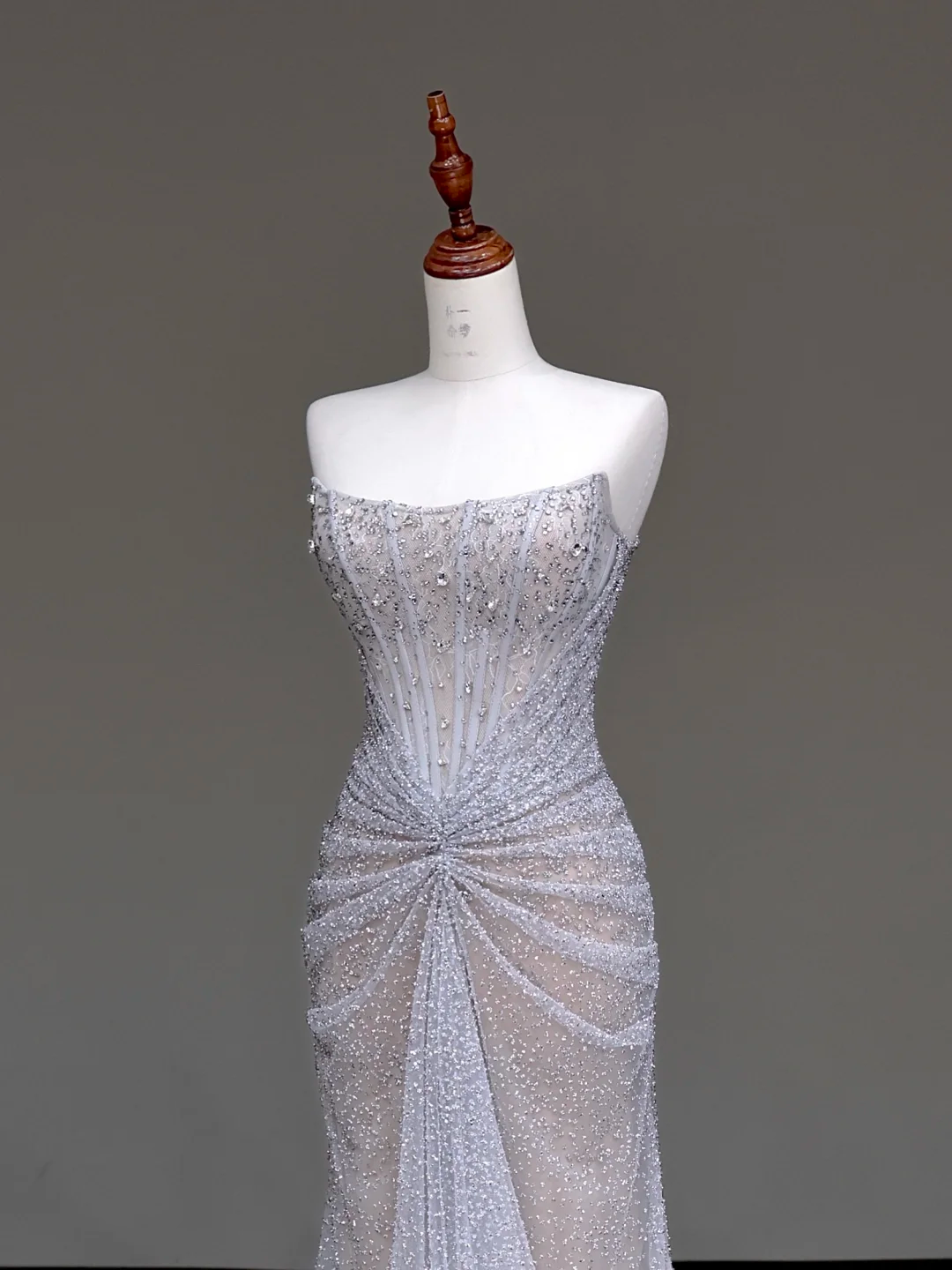 Gorgeous Mermaid Strapless Silver Gray Sequin Long Prom Dresses Graduation Dresses DP655