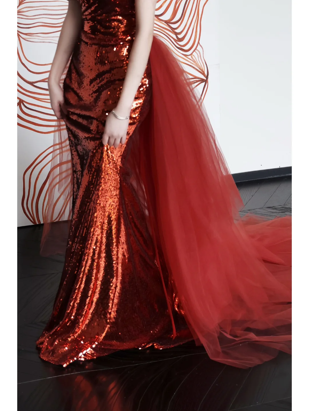 Gorgeous Mermaid Strapless Burgundy Sequin Long Prom Dresses Graduation Dresses DP660
