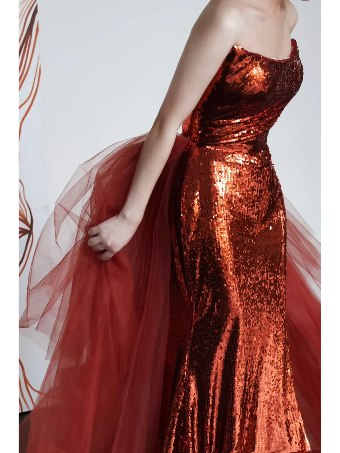 Gorgeous Mermaid Strapless Burgundy Sequin Long Prom Dresses Graduation Dresses DP660