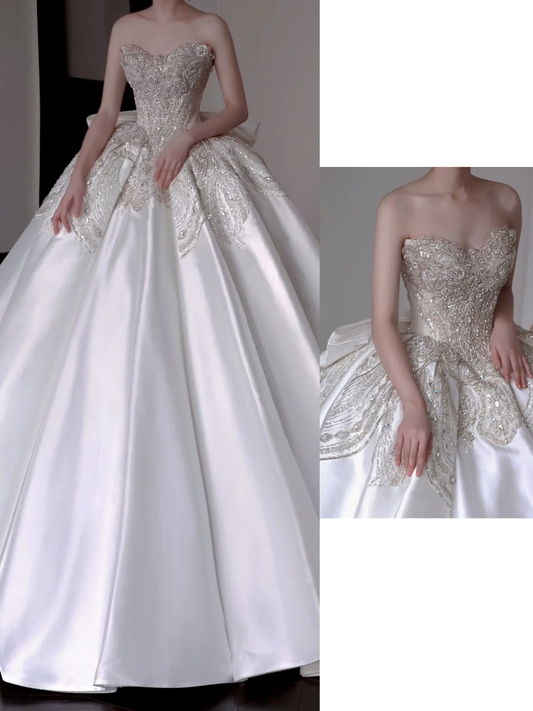 Robe de mariée unique en dentelle blanche, décolleté en cœur, robe de bal, DP663