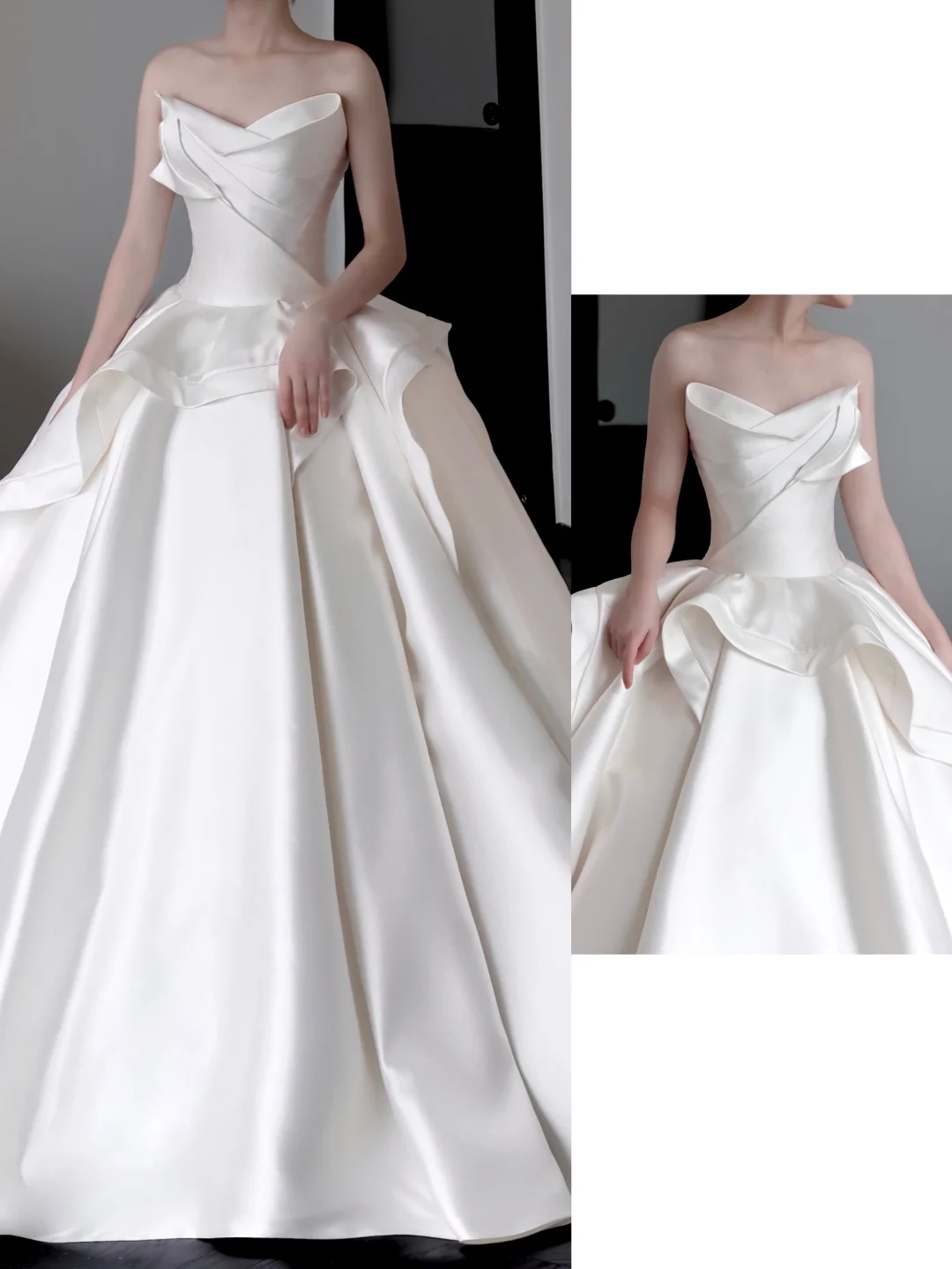 Robe de mariée unique en satin blanc, décolleté en cœur, robe de bal, DP666