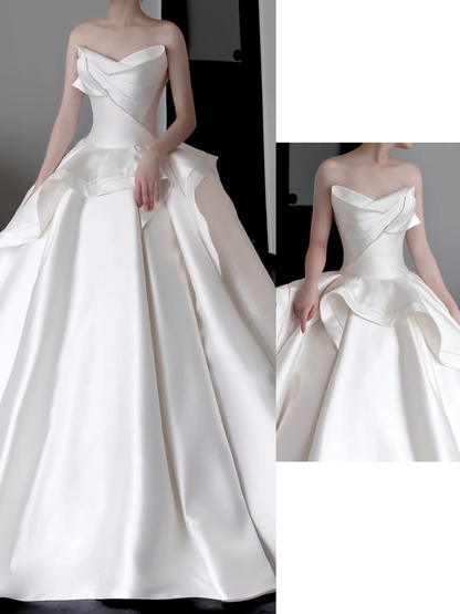 Robe de mariée unique en satin blanc, décolleté en cœur, robe de bal, DP666