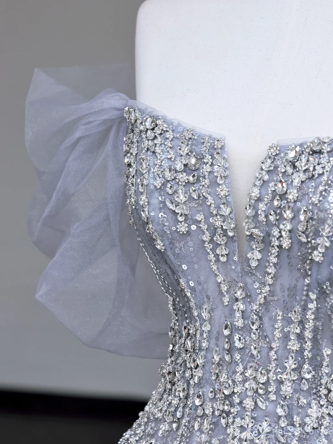 Gorgeous Ball Gown Off The Shoulder Silver Gray Sequin Long Prom Dresses Graduation Dresses DP721