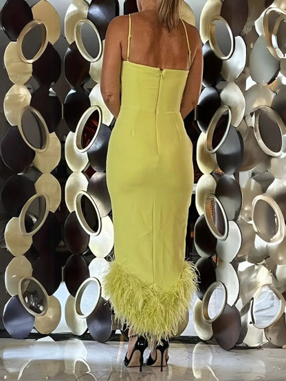 Elegant Wedding Guest Outfit Sheath Yellow Formal Night Dresses Summer Wedding Guest Dresses Graduation Dresses DP757