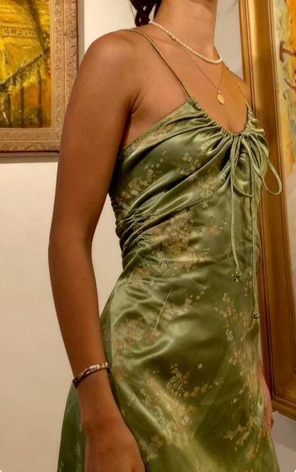 Gorgeous A line Halter Green Floral Prom Dresses Formal Summer Wedding Guest Dresses Wedding Guest Outfits DP760