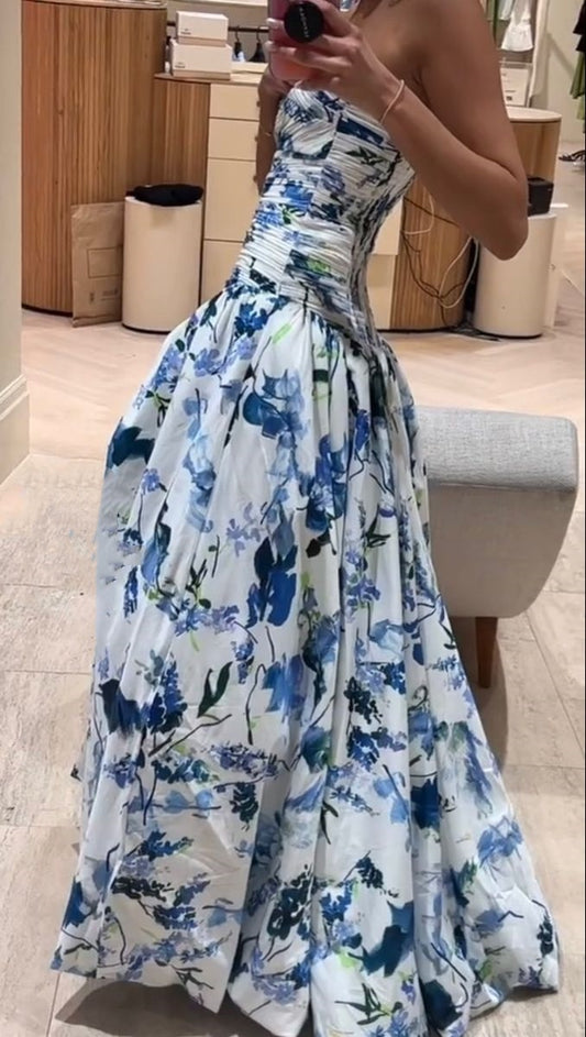 Tenue élégante pour invité de mariage, robe de bal, robe de soirée formelle à fleurs bleues, robes d'invité de mariage d'été, robes de remise de diplôme DP764
