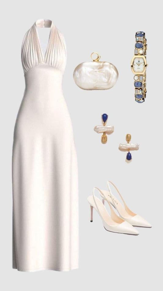 Gorgeous A Line Halter White Prom Dresses Formal Summer Wedding Guest Dresses Wedding Guest Outfits DP770