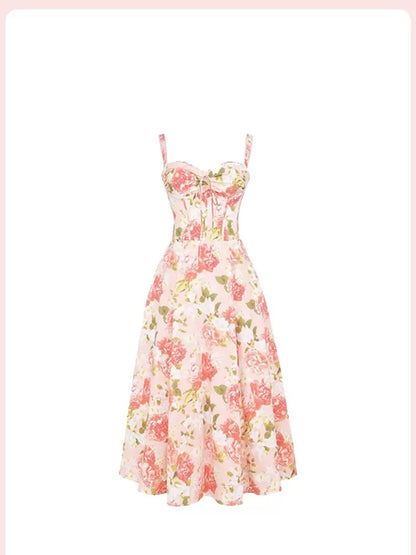 Elegant Wedding Guest Outfit Ball Gown Pink Floral Formal Night Dresses Summer Tea Length Wedding Guest Dresses DP783