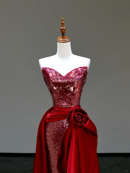 Gorgeous Sheath Sweetheart Sequin Red Long Prom Dress Party Dress Graduation Dresses DP800