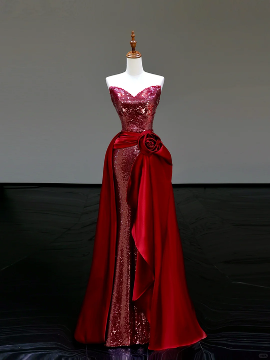 Gorgeous Sheath Sweetheart Sequin Red Long Prom Dress Party Dress Graduation Dresses DP800