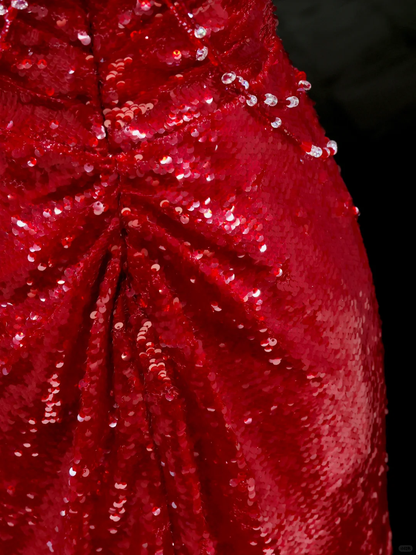 Gorgeous Sheath Sweetheart Sequin Red Slit Long Prom Dress Party Dress Graduation Dresses DP802