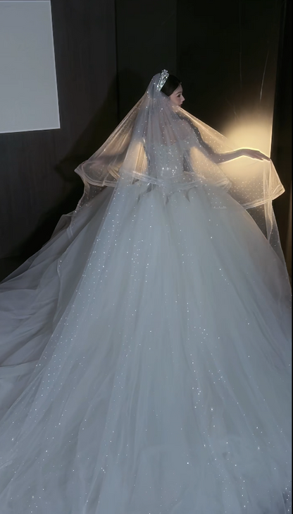 Robe de mariée simple sans bretelles, robe de mariage trapèze en tulle, robe de mariée blanche DP08057