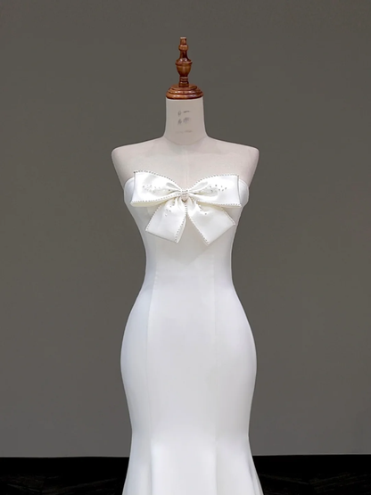 Simple Bridal Gown Mermaid Strapless Satin White Wedding Dresses Minimalist Bridal Gowns DP805
