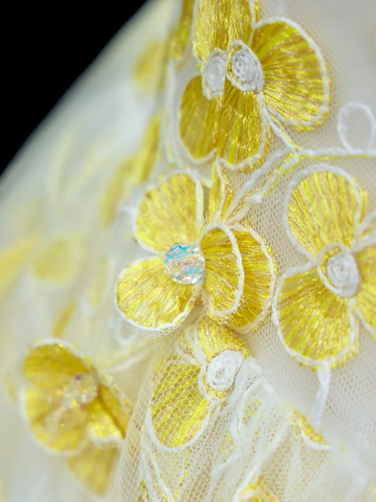 Stunning Ball Gown Sweetheart Yellow Tulle Floral Long Prom Dress Party Dress Graduation Dresses DP806