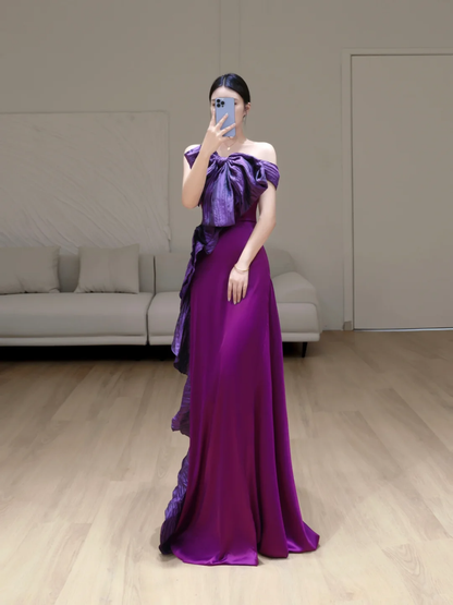 Gorgeous Mermaid Off The Shoulder Grape Satin Long Prom Dress Party Dress Graduation Dresses DP809