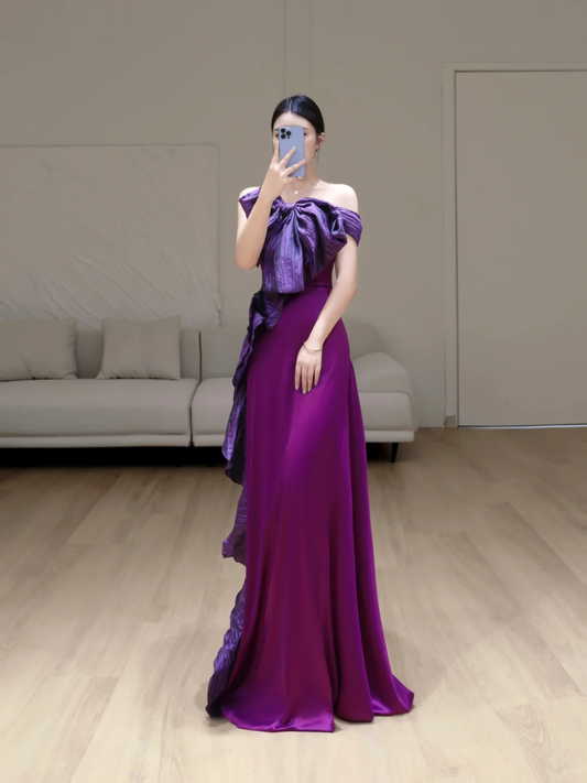 Gorgeous Mermaid Off The Shoulder Grape Satin Long Prom Dress Party Dress Graduation Dresses DP809