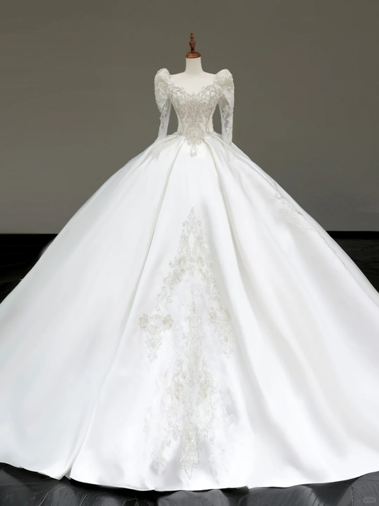 Princess Bridal Gown Ball Gown Sweetheart Long Sleeves White Sequin Wedding Dresses Bridal Gowns DP813