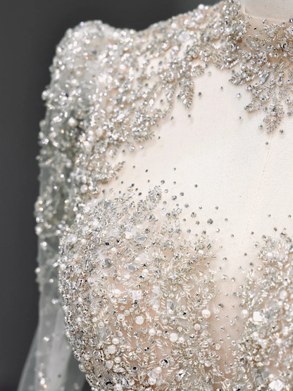 Princess Bridal Gown Ball Gown Sweetheart Long Sleeves White Sequin Wedding Dresses Bridal Gowns DP814