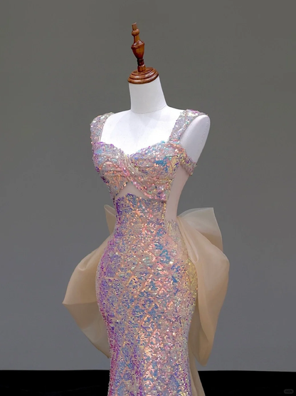 Gorgeous Mermaid Sweetheart Sequin Pink Long Prom Dress Party Dress Graduation Dresses DP836