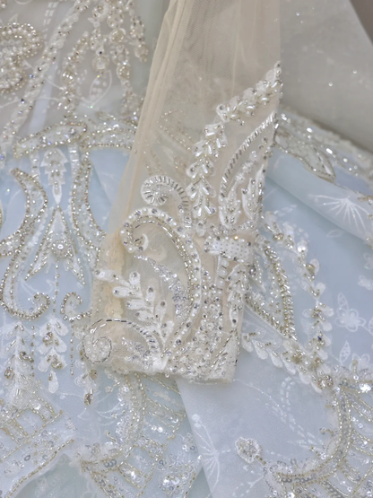 Princess Bridal Gown Ball Gown High Neckline Blue Sequin Beads Wedding Dresses Bridal Gowns DP830
