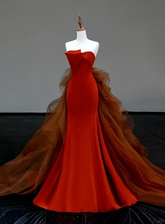 Gorgeous Mermaid Strapless Red Long Prom Dress Party Dress Graduation Dresses DP834