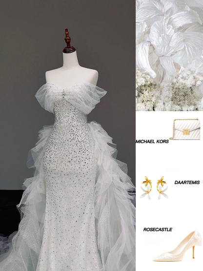 Robe de mariée intemporelle sirène décolleté en cœur en tulle blanc Robes de mariée DP845