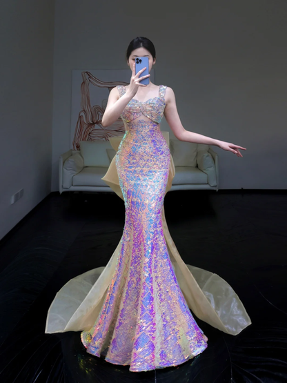 Pretty Mermaid Sweetheart Sequin Pink Long Prom Dress Party Dress Graduation Dresses DP860