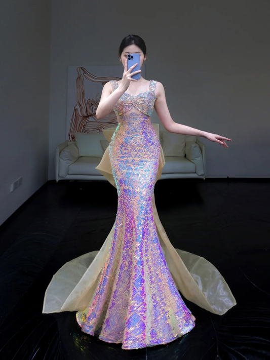 Pretty Mermaid Sweetheart Sequin Pink Long Prom Dress Party Dress Graduation Dresses DP860