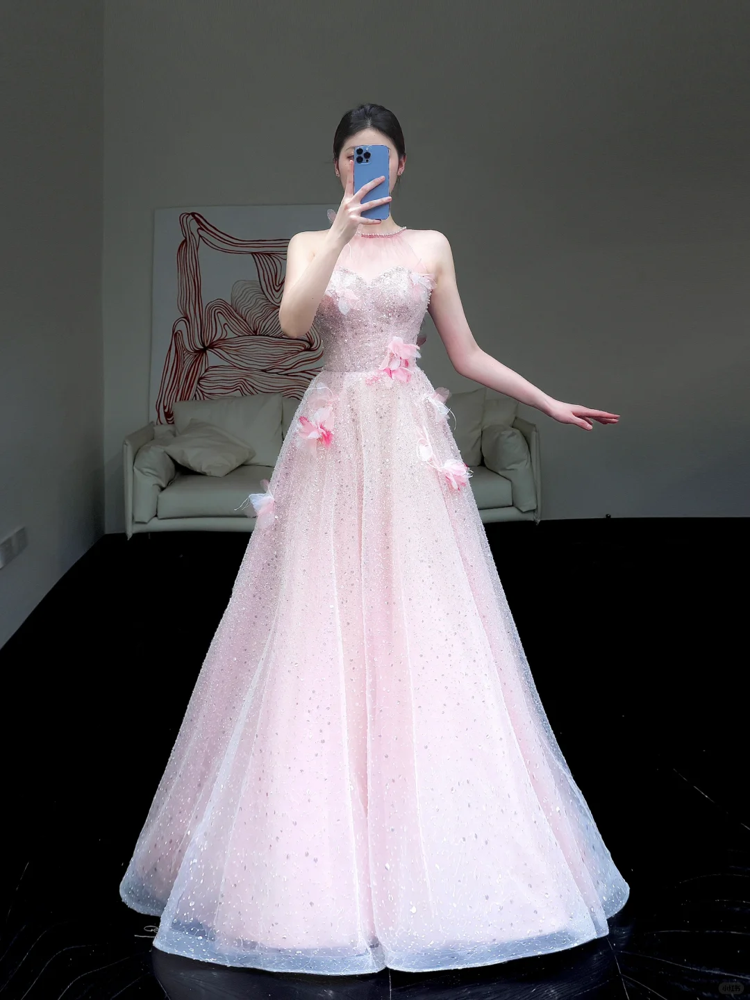 Stunning Ball Gown High Neckline Pink Sequin Long Prom Dress Party Dress Graduation Dresses DP868