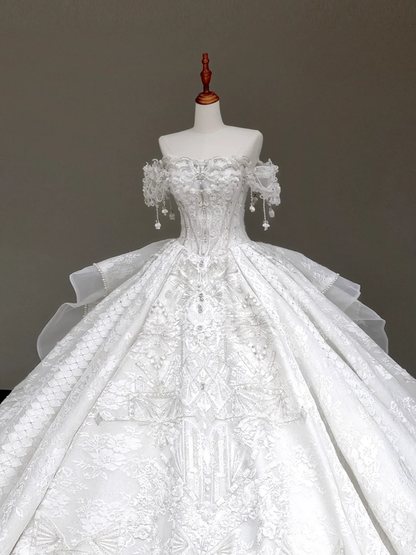 Princess Bridal Gown Ball Gown Strapless White Sequin Beads Wedding Dresses Bridal Gowns DP883