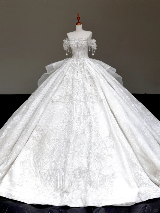 Princess Bridal Gown Ball Gown Strapless White Sequin Beads Wedding Dresses Bridal Gowns DP883