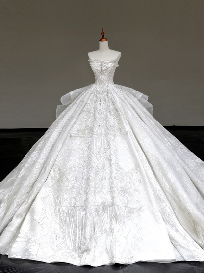 Princess Bridal Gown Ball Gown Strapless White Sequin Beads Wedding Dresses Bridal Gowns DP885