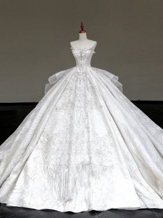 Princess Bridal Gown Ball Gown Strapless White Sequin Beads Wedding Dresses Bridal Gowns DP885