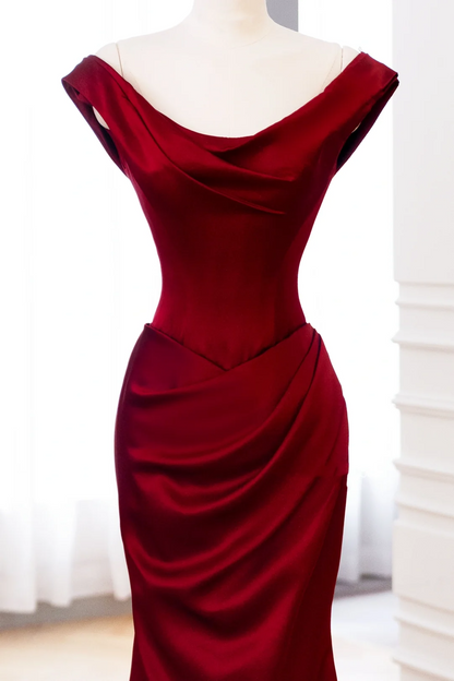 Classy Mermaid Burgundy Satin Long Evening Gowns Party Dress Evening Dresses DP898
