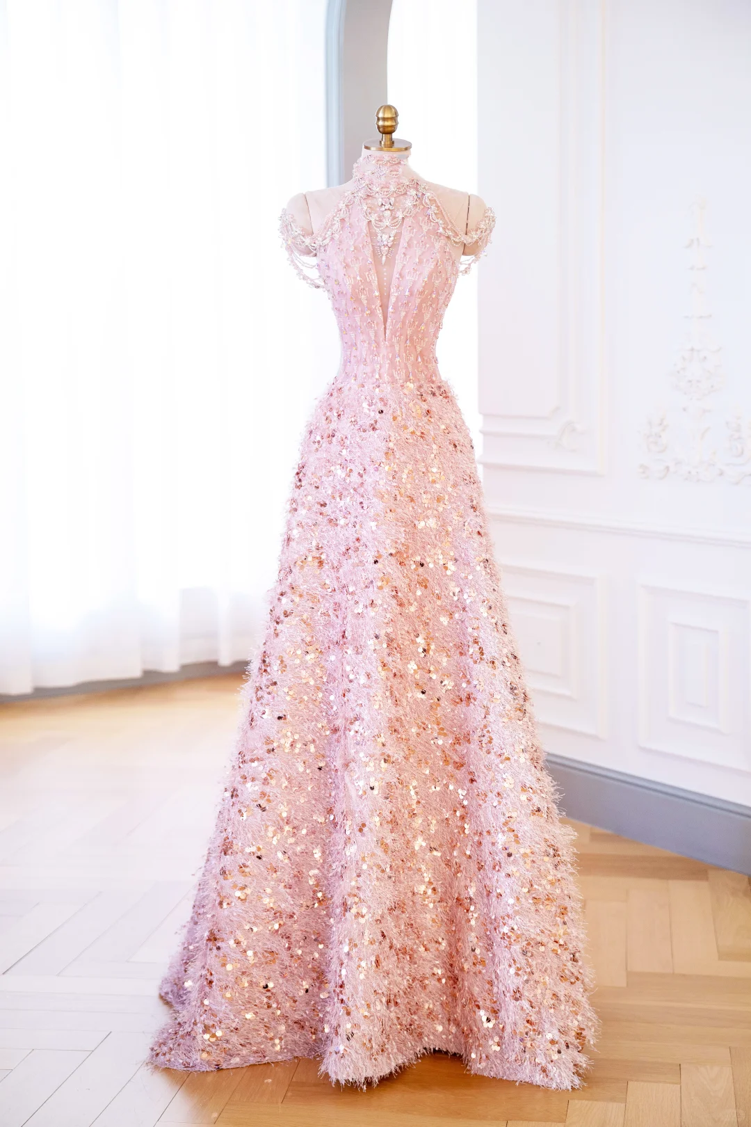 Elegant Glamour Ball Gown Pink Sequin Evening Gowns Party Dress Classy Gowns Evening Dresses DP904