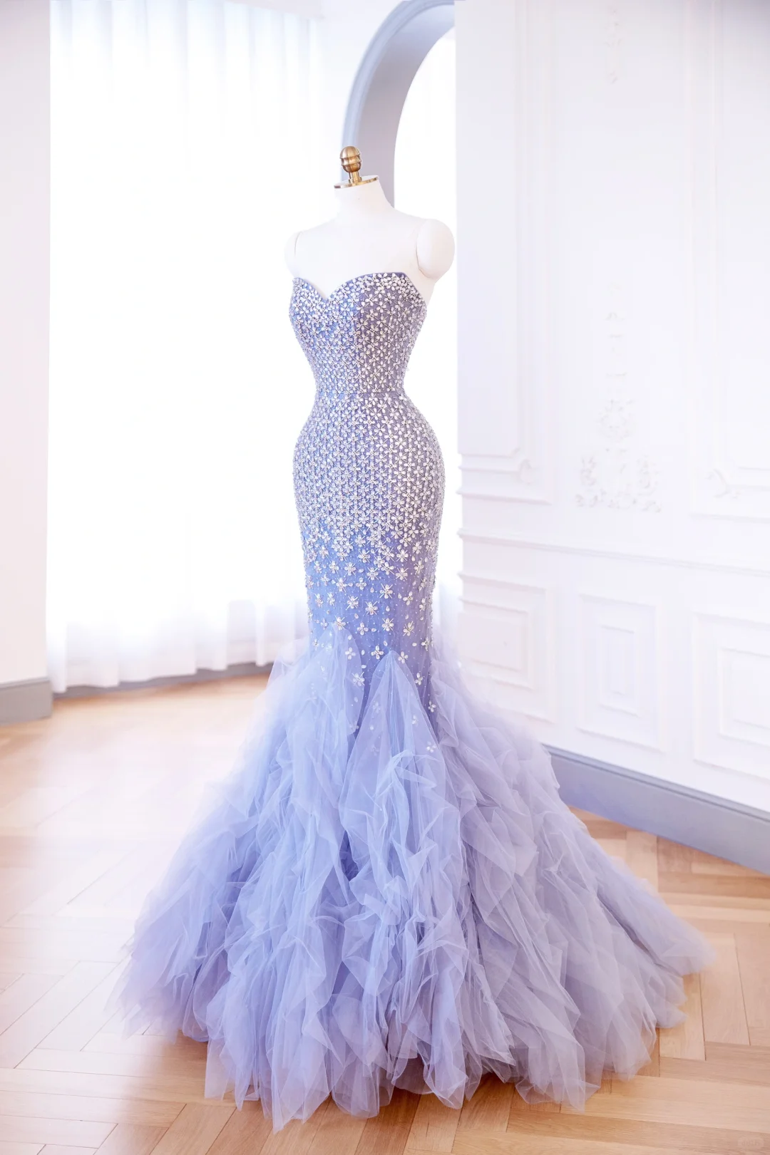 Classy Mermaid Lilac Sweetheart Tulle Beads Sequin Long Evening Gowns Party Dress Evening Dresses DP905