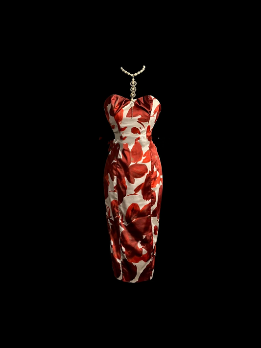 Classy Sheath Strapless Floral Short Homecoming Dress Summer Hoco Dresses Cocktail Dress DP909