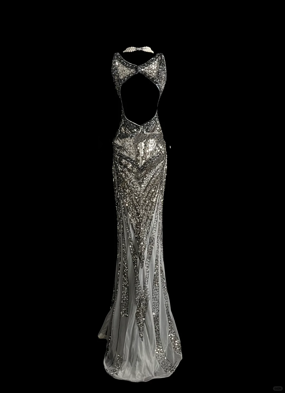 Robe de soirée élégante et glamour, style sirène, col en V, paillettes, dos nu, grise, longue, robe de bal, DP910