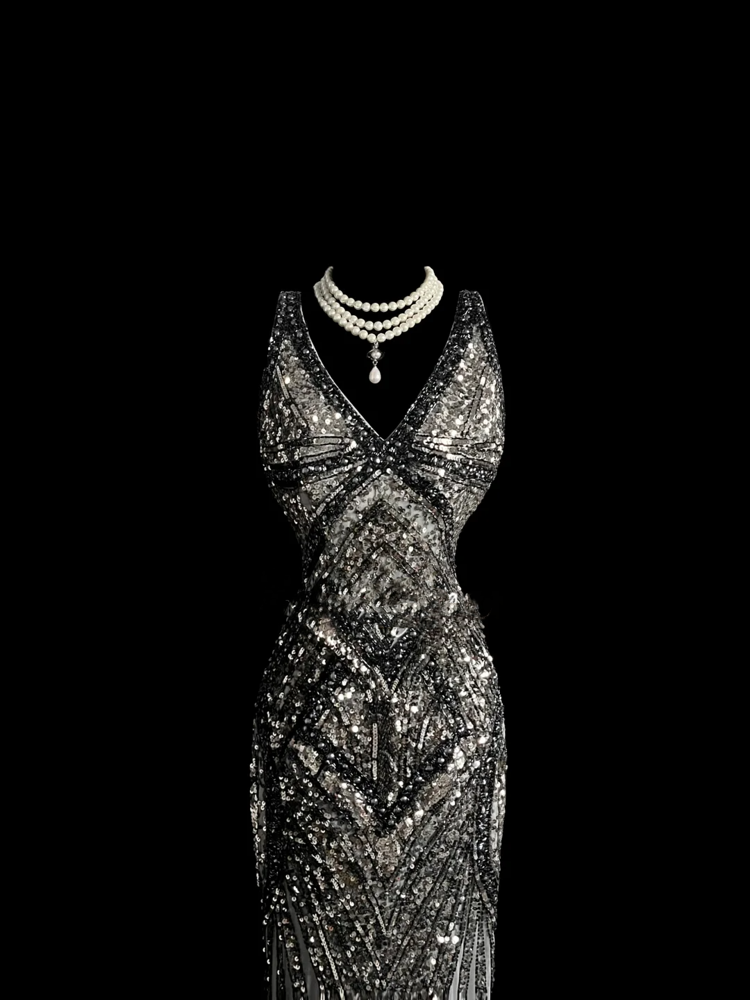 Robe de soirée élégante et glamour, style sirène, col en V, paillettes, dos nu, grise, longue, robe de bal, DP910