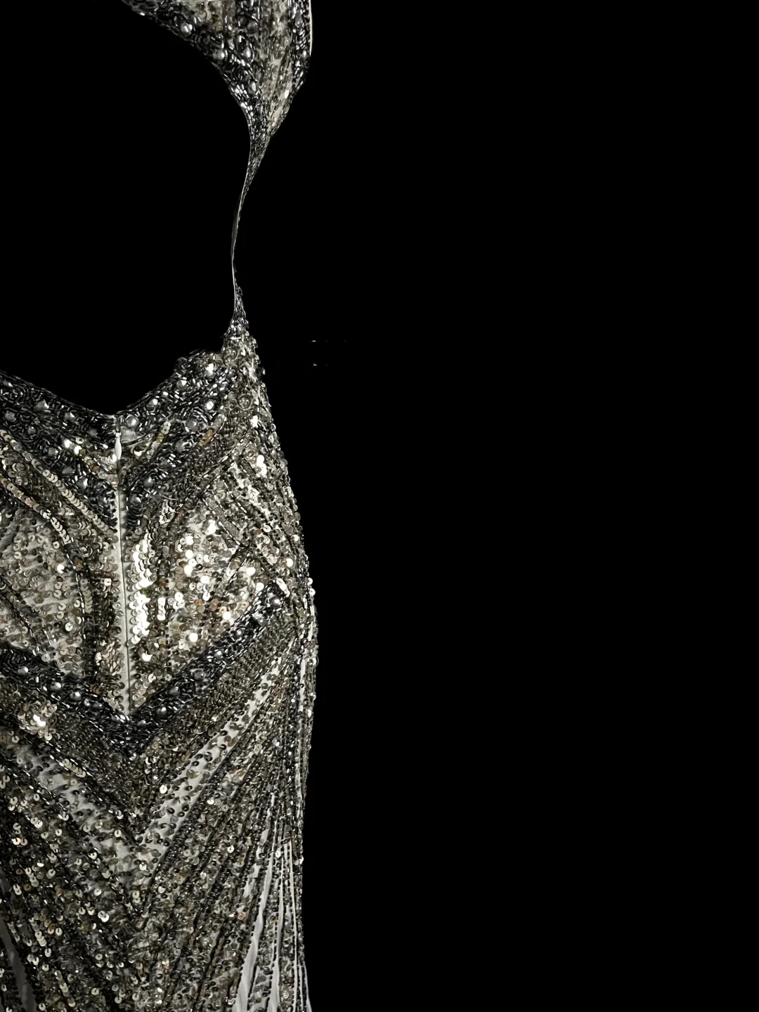 Robe de soirée élégante et glamour, style sirène, col en V, paillettes, dos nu, grise, longue, robe de bal, DP910