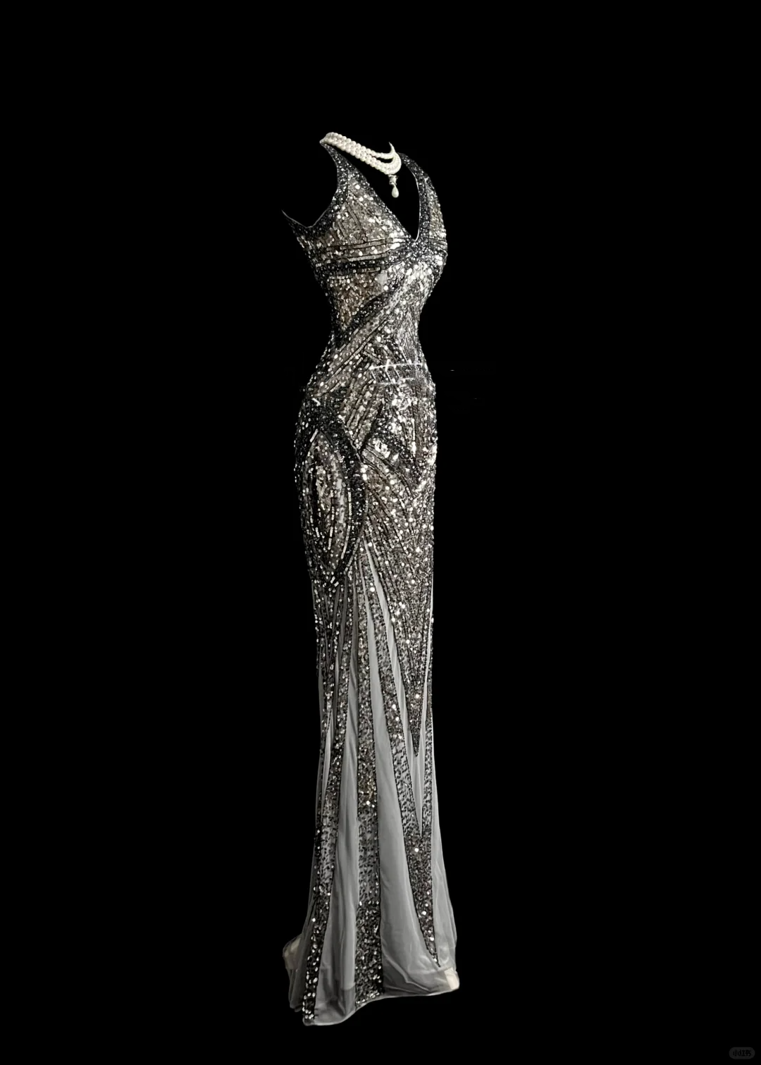 Robe de soirée élégante et glamour, style sirène, col en V, paillettes, dos nu, grise, longue, robe de bal, DP910
