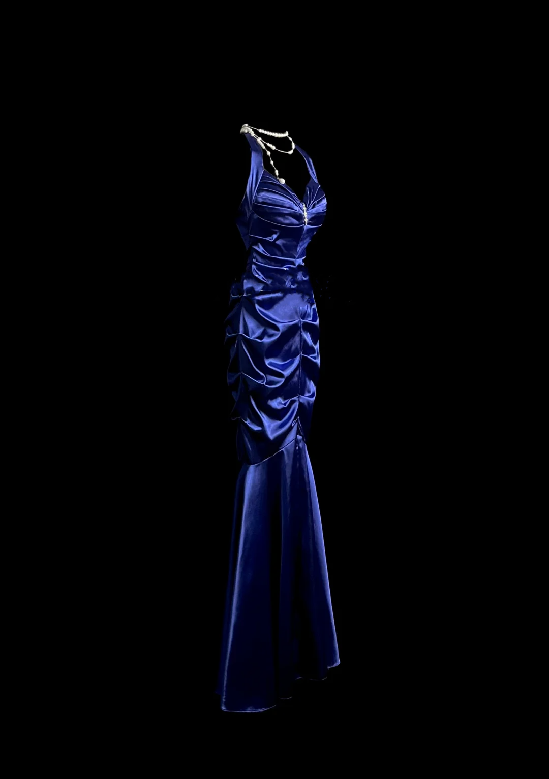 Robe de soirée élégante et glamour, style sirène, dos nu, en satin bleu royal, longue, DP911