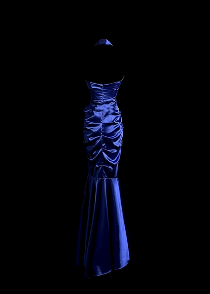 Robe de soirée élégante et glamour, style sirène, dos nu, en satin bleu royal, longue, DP911