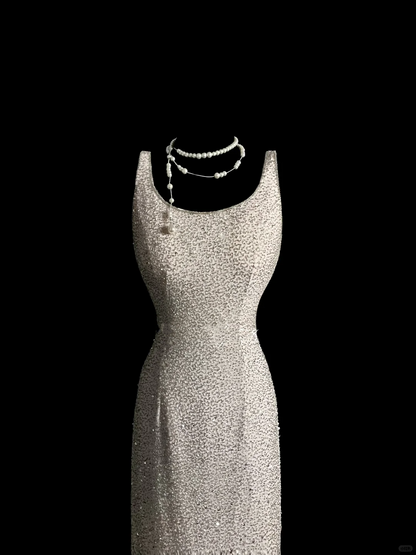 Elegant Glamour Mermaid Square White Sequin Long Prom Dresses Party Dress Evening Dress DP913