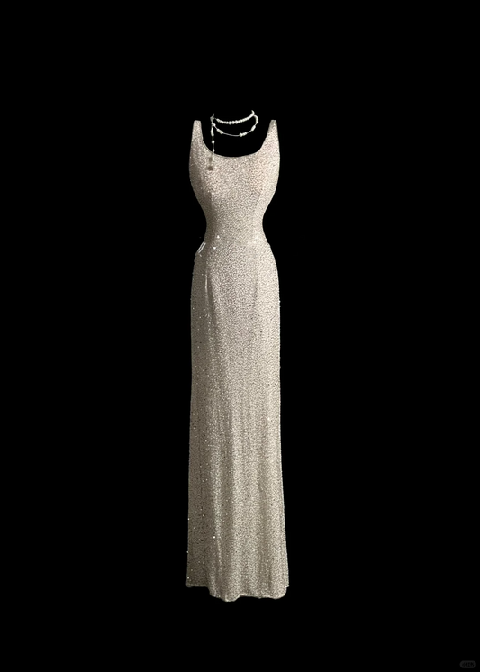Elegant Glamour Mermaid Square White Sequin Long Prom Dresses Party Dress Evening Dress DP913