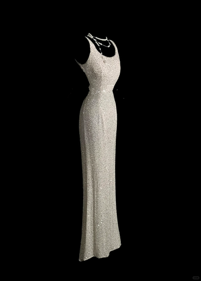 Elegant Glamour Mermaid Square White Sequin Long Prom Dresses Party Dress Evening Dress DP913