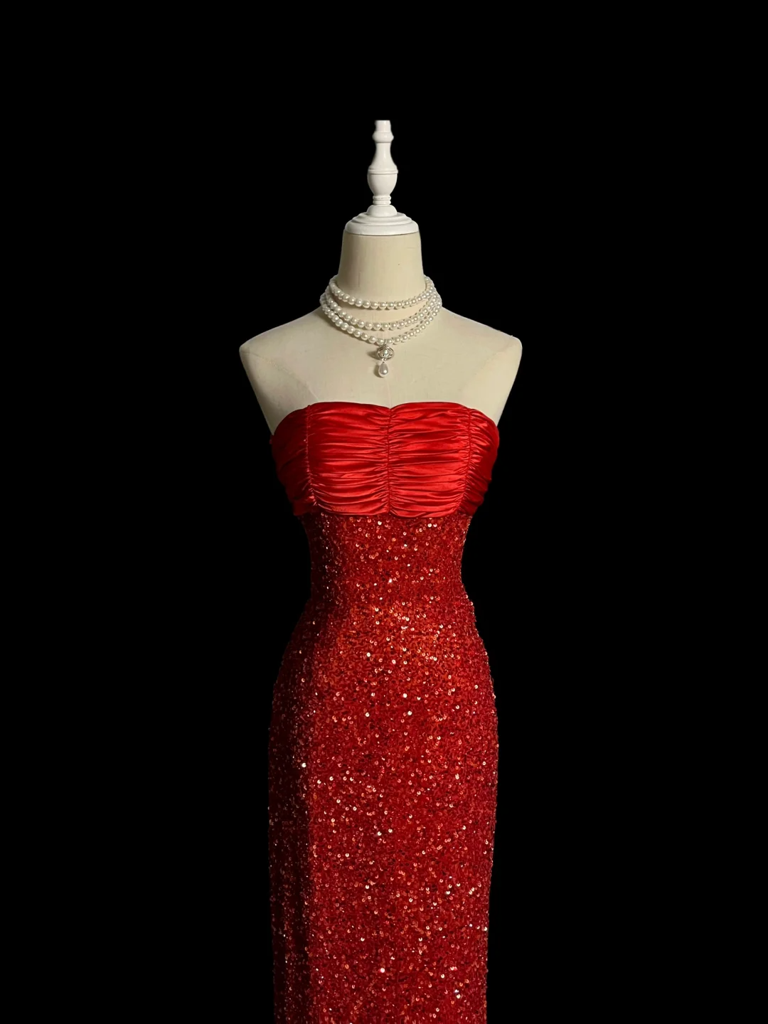 Elegant Glamour Mermaid Strapless Sequin Red Long Prom Dresses Party Dress Evening Dress DP923
