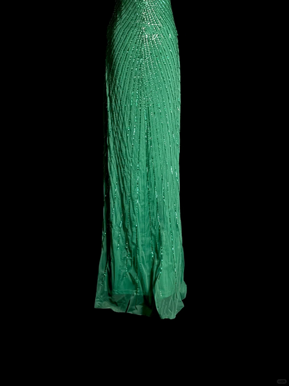 Vintage Mermaid V Neck Backless Green With Beads Long Prom Dresses Party Dress Evening Dress DP928